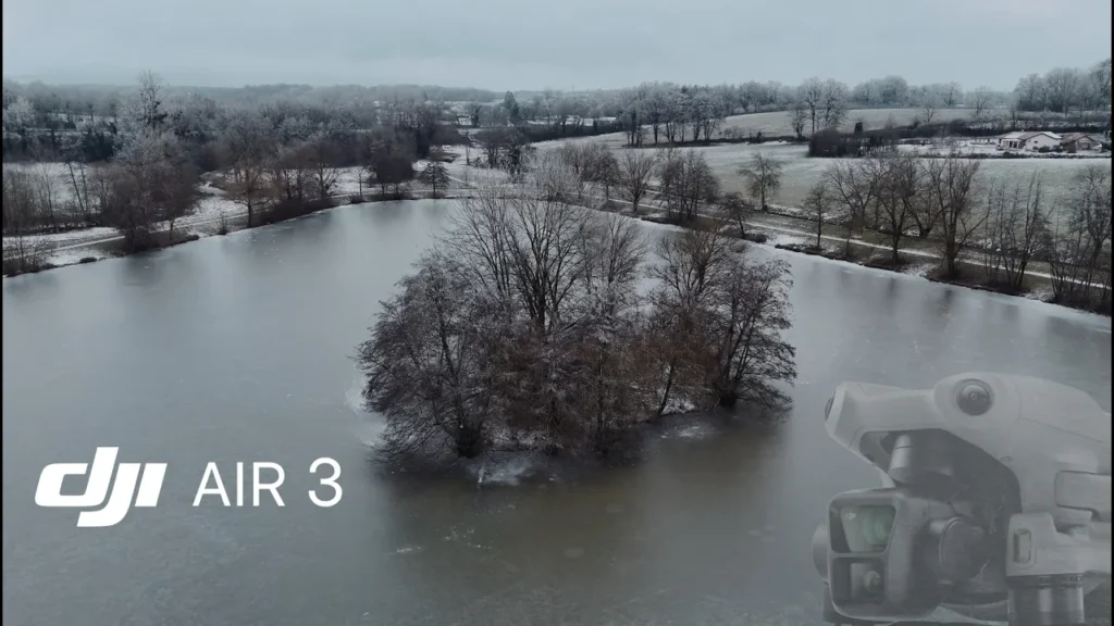 Dji Air 3 sur l'étang de St Etienne du bois, dans l'Ain, pris en glace